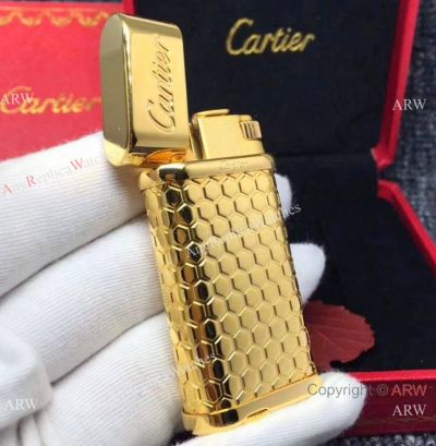 Cartier Lighter Replica - Yellow Gold Honeycomb Lighter